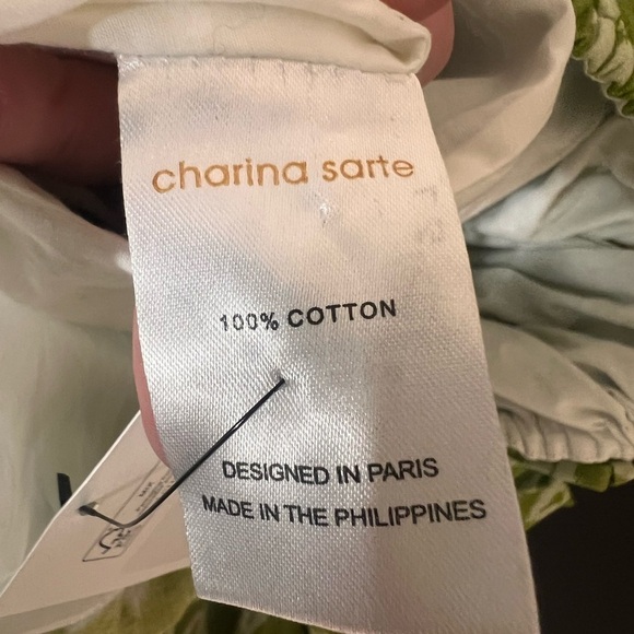 Charina Sarte Mini Cocktail Dress Printed Green Backless Pouf Sleeve Garden Sz M - Picture 8 of 8